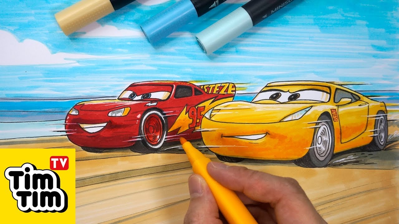 How To Draw Cars 3 Lightning Mcqueen And Cruz Race At The Beach