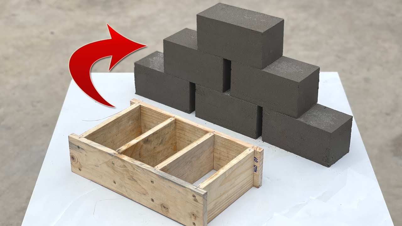 Simple and easy - From a wooden mold, three cement bricks can be cast 