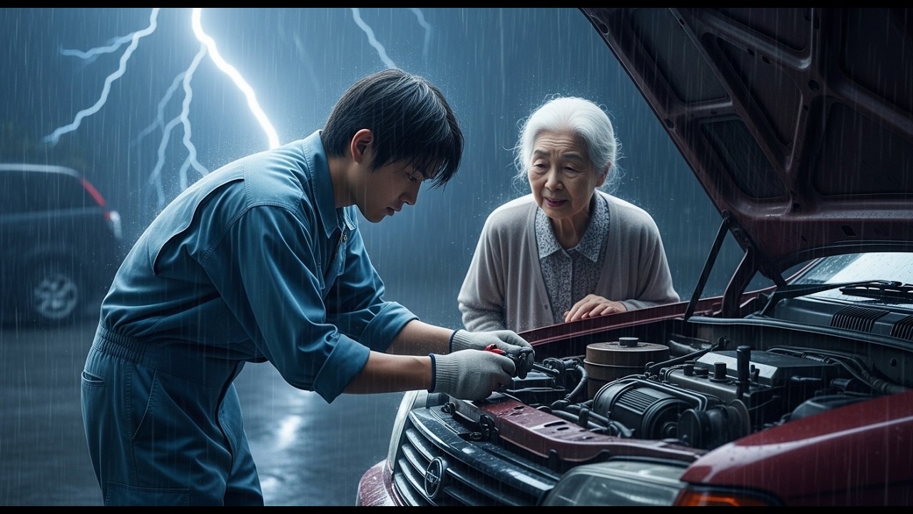 豪雨の峠でエンスト車を修理してくれた整備士見習いの女性。翌朝、工場に黒塗りの高級車が殺到し…【面白きかな人生】