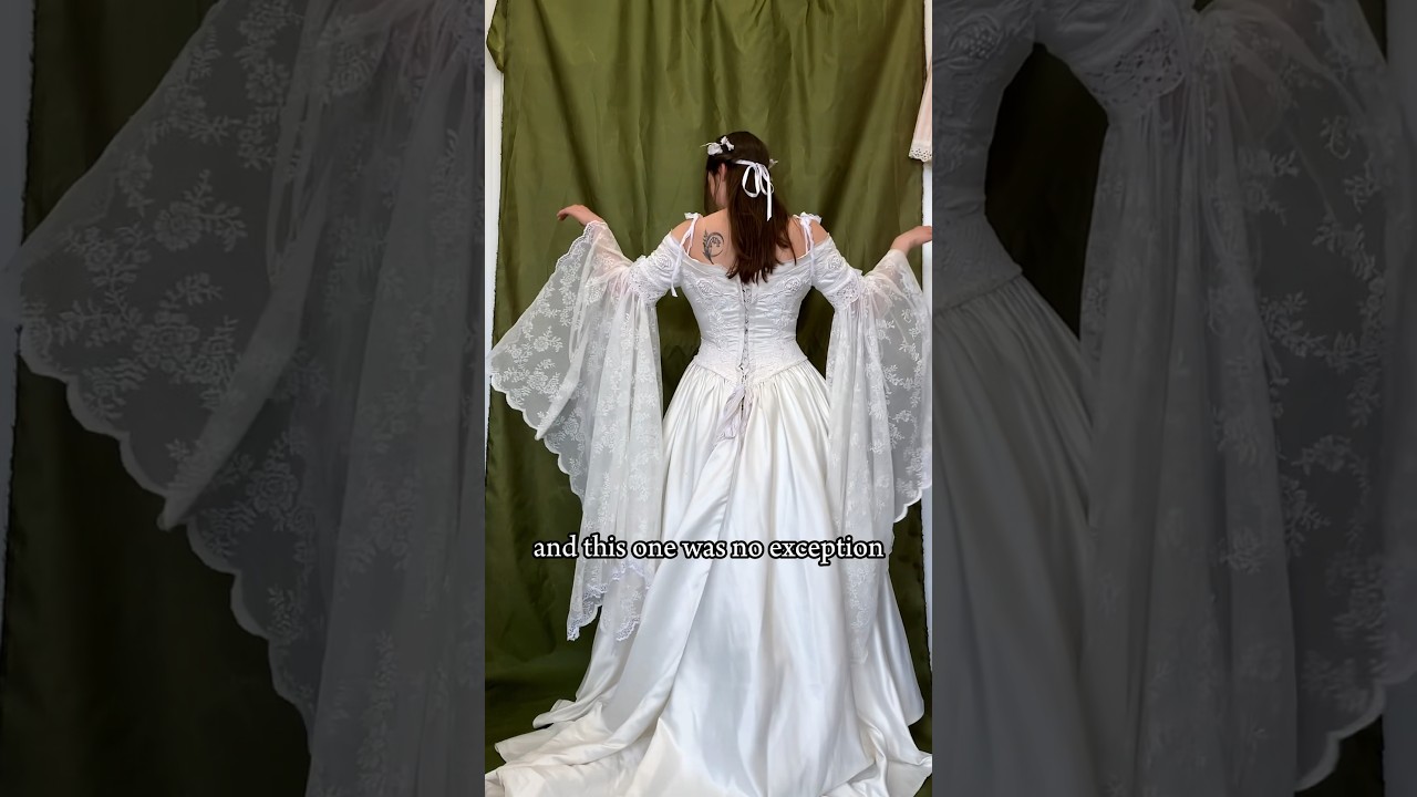 Making an old wedding dress whimsical AF ✂️✨ #thriftflip #weddingdress #sewing #fairycore