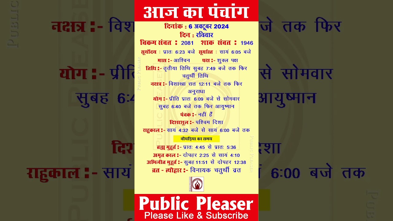 6 October 2024 आज का पंचांग | Aaj Ka Panchang 