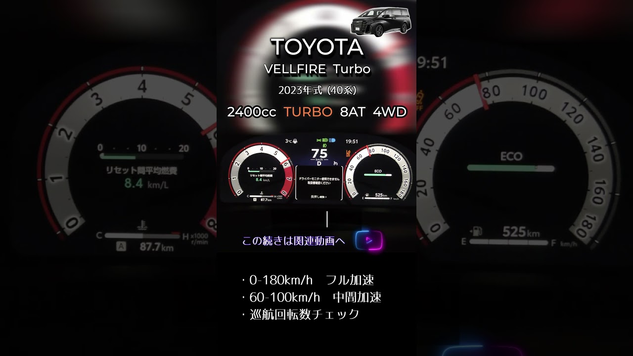 ヴェルファイア 2.4ターボ 0-100 フル加速|圧倒的パワー【Shorts】