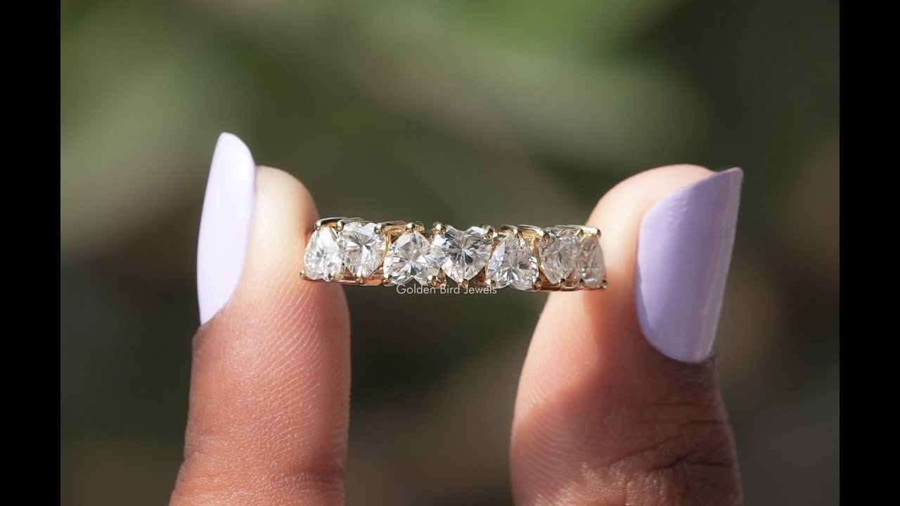 Heart Cut Moissanite Half Eternity 7 Stone Wedding Band