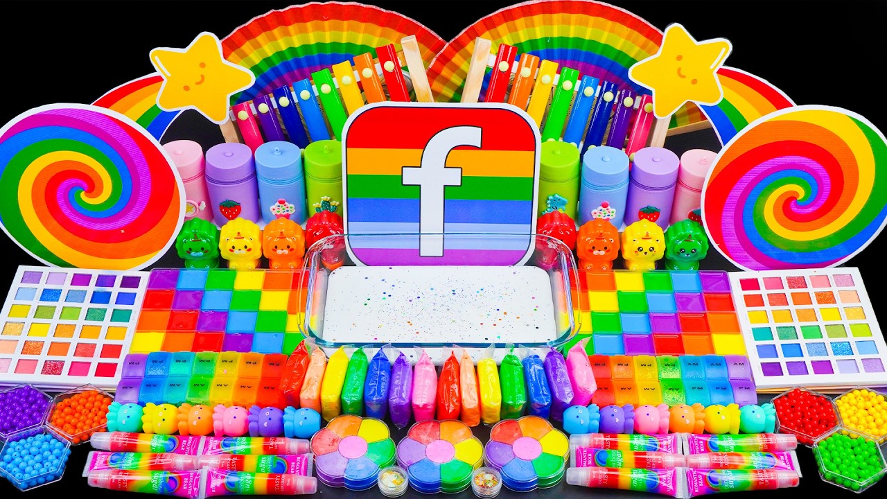 💙 Satisfying Slime ASMR DIY 🌈 Mixing RAINBOW Facebook Slime with Makeup ...