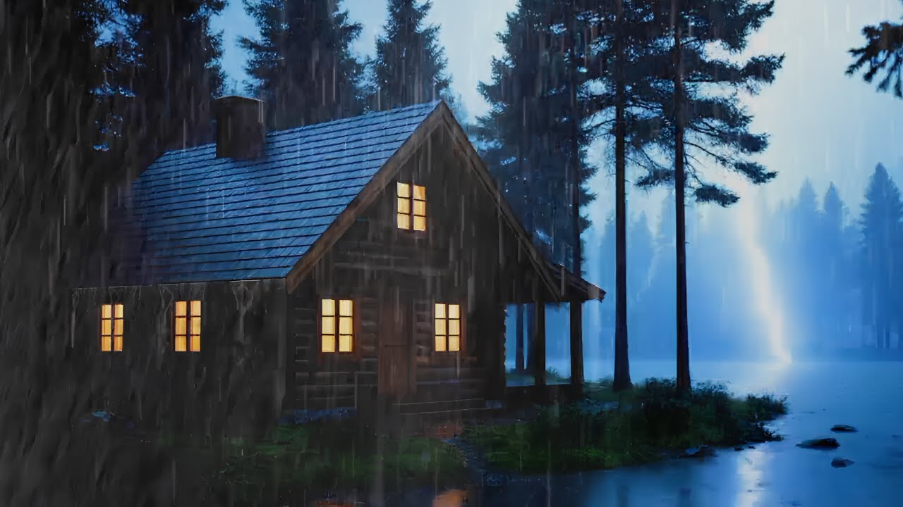 Forest Porch Ambience on a Rainy Day - Rain & Fireplace Sounds for Deep Sleep and Relaxation