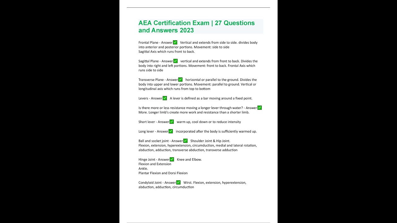 AEA CERTIFICATION EXAM 27 QUESTIONS AND ANSWERS 2023