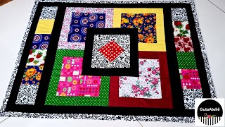 Tapete de Retalhos com blocos patchwork e Faixasdiy Retalhos 