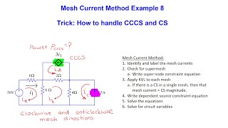 Mesh Current - Example 8 (Trick: How to handle CCCS and CS in a single circuit)
