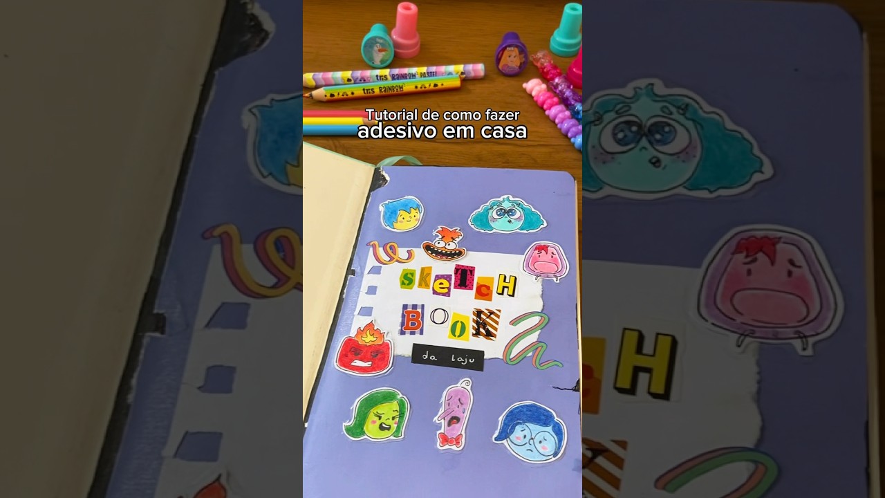 Como fazer adesivo em casa de Divertidamente fácil com fita e desenho para decorar sketchbook
