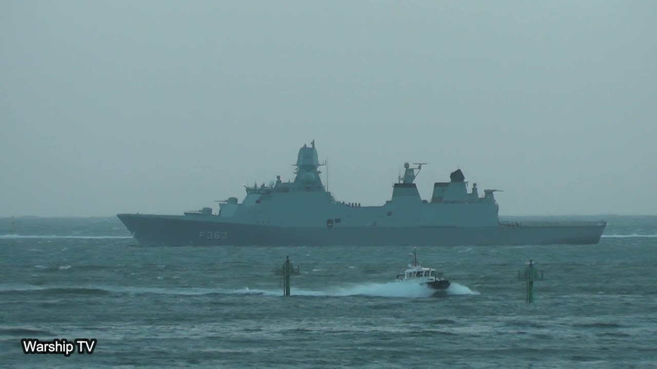 DANISH NAVY FRIGATE HDMS NIELS JUEL F363 OPERATING IN PLYMOUTH SOUND