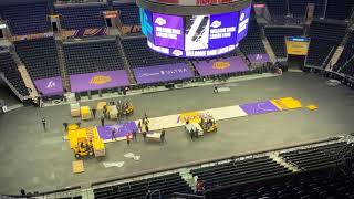 Watch the Staples Center crew convert the arena floor from Clippers court to Lakers in under an hour