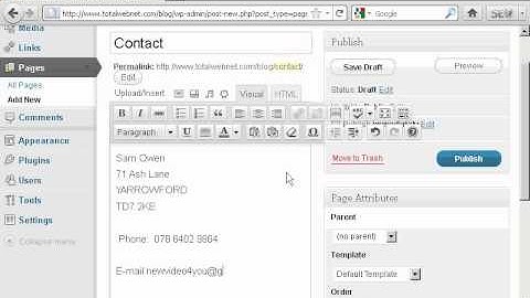 Learn Wordpress Video 6   How to Create New Pages