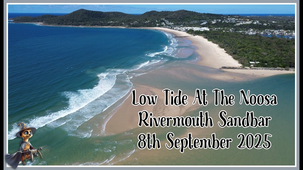 Drone Shots, Low Tide Noosa Rivermouth Sandbar, Sunshine Coast, Australia