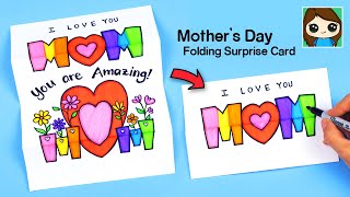 How to Draw I LOVE YOU MOM | Mother's Day Folding Surprise Card DIY
