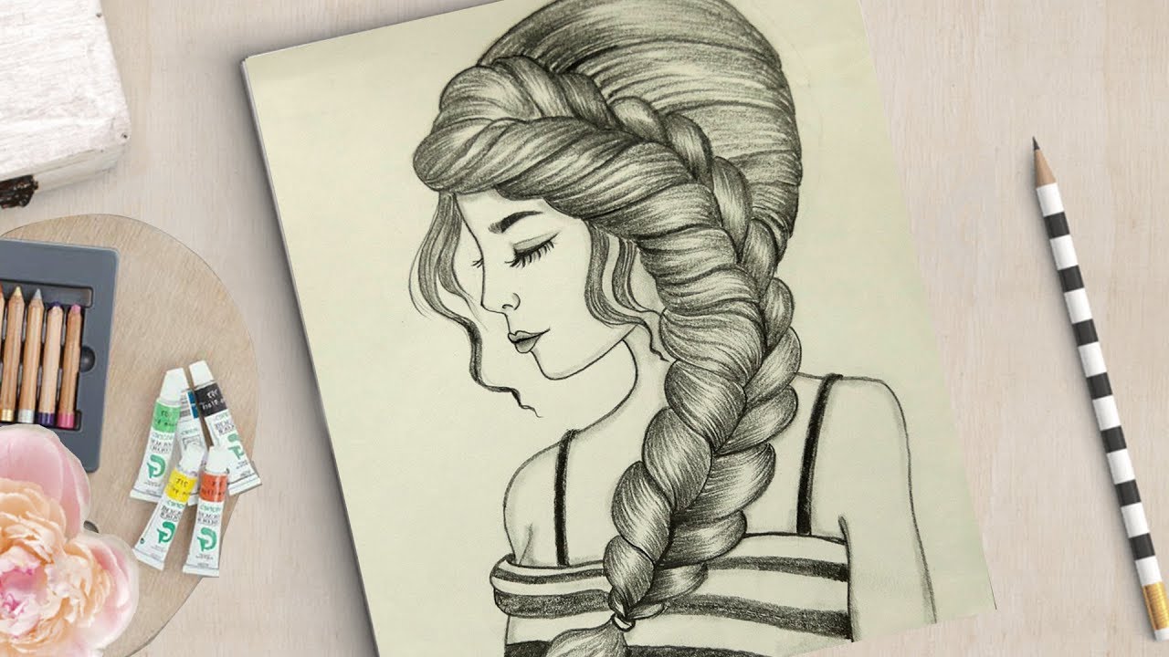 How To Draw A Girl With Beautiful Hairstyle Beautiful Girl Drawing Girl Drawing Youtube