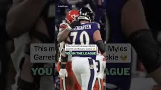 What moment between Ravens rookie Roger Rosengarten and Myles Garrett from last season 🥹 #shorts