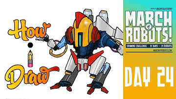 How I Draw MARCH OF ROBOTS DAY 24 * how to draw robots day twenty four art lesson drawing tutorial *