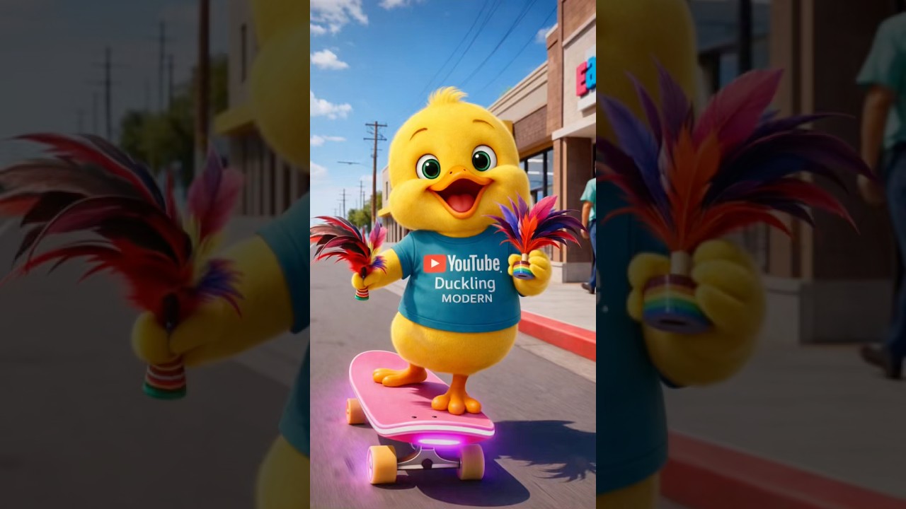 Little Duck Brings Toy Shuttlecock to Play Kicking Game with the Girl.