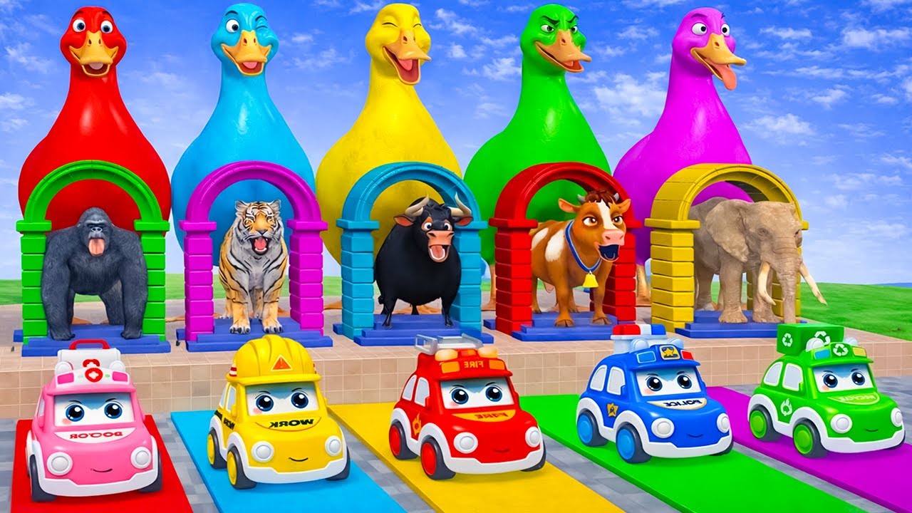 Long Slide Game With Cow Elephant Gorilla Hippopotamus Tiger 3d Animal Game Funny 3d Animals