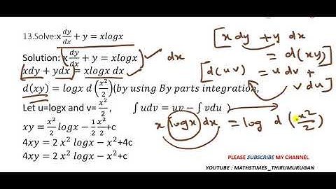 12th/EX-10.7/Q.no-13/Solve:x 𝑑𝑦/𝑑𝑥+𝑦=𝑥𝑙𝑜𝑔𝑥 /Alternative Solution/ODE