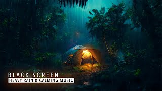 Heavy Rain & Singing Bowls for Sleep & Meditation (black screen)