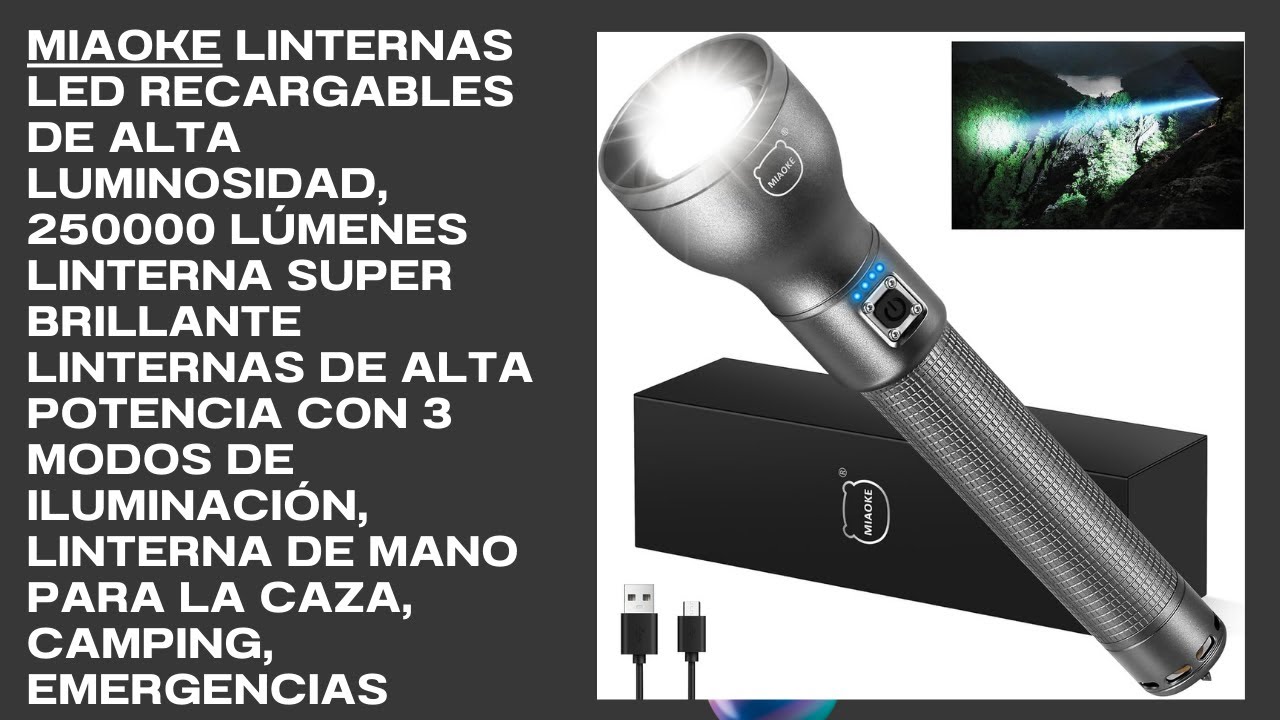 MIAOKE Linternas LED recargables de alta luminosidad, 250000 lúmenes linterna super brillante