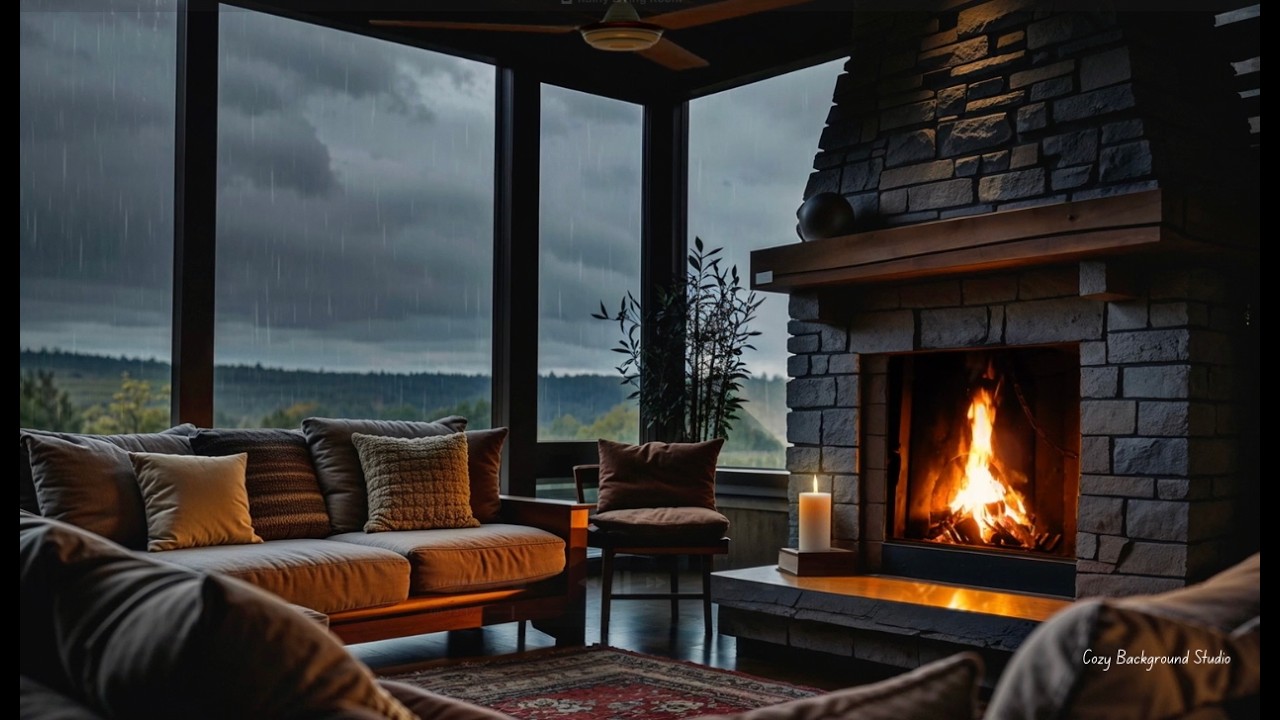 Rain Sounds for Sleep with Soft Thunder | Cozy Living Room (3 Hours)