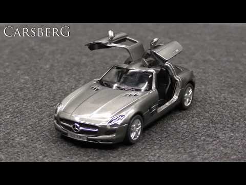 Металева машинка Mercedes-Benz SLS AMG, колекційна модель іграшковий Мерседес Бенц білий KT5349W, видео 1