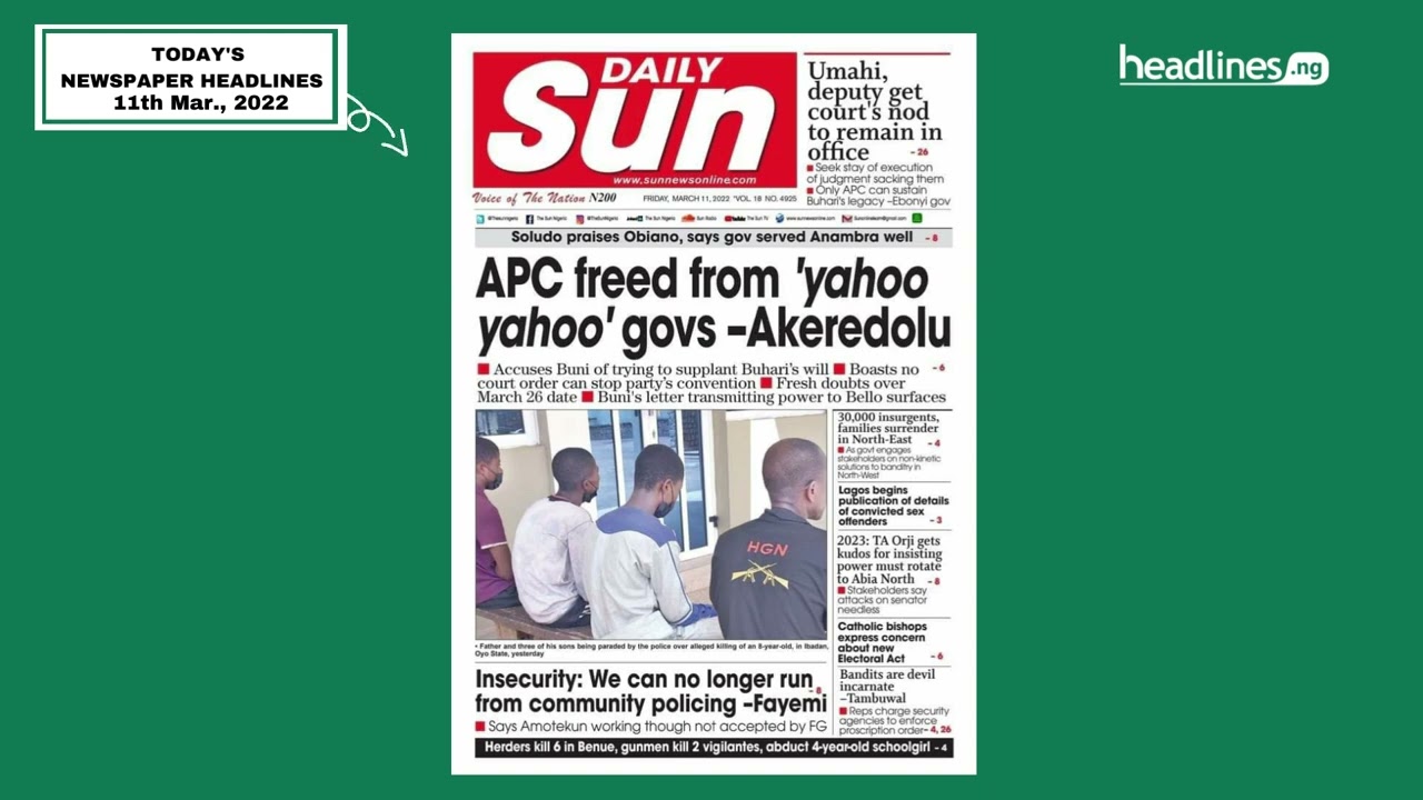 Front Pages of Nigerian Newspapers for today, March 11, 2022
