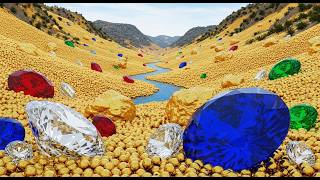 Gem! The moment of finding Gold, Diamond Amethyst. Diamonds, Quartz Crystal at the river mountain