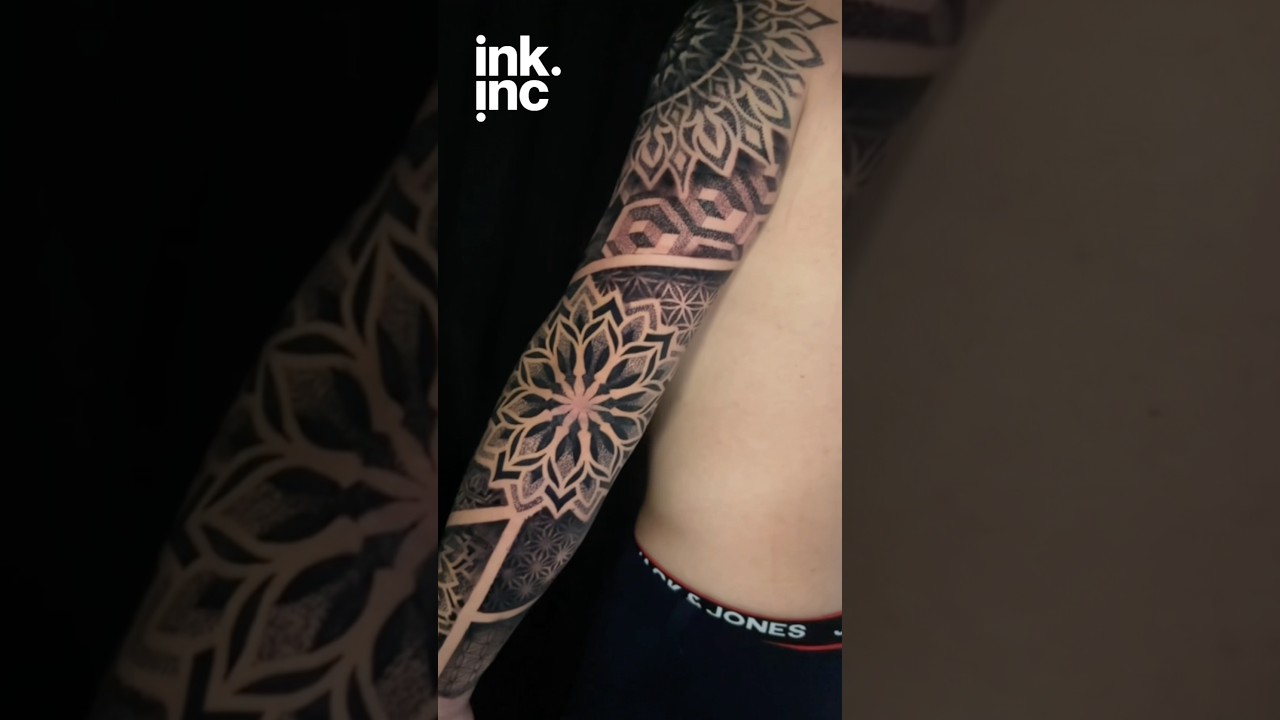Geometric Mandala Sleeve Tattoo | Full Arm Blackwork Design. 