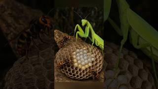 Praying Mantis Vs Hornets Battle Over The Nest