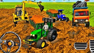 🔥 Ultimate Village Tractor Challenge | JCB, Dumper, Holland & John Deere Mud Loading Gameplay screenshot 2