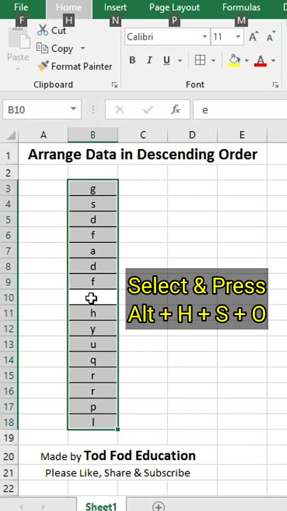 Arrange data in descending Order - Excel Tips & Tricks by @todfodeducation