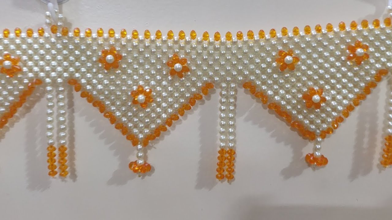 MOTI TORAN DESIGN (WHITE & ORANGE) PEARL BEADED TORAN DOOR HANGING