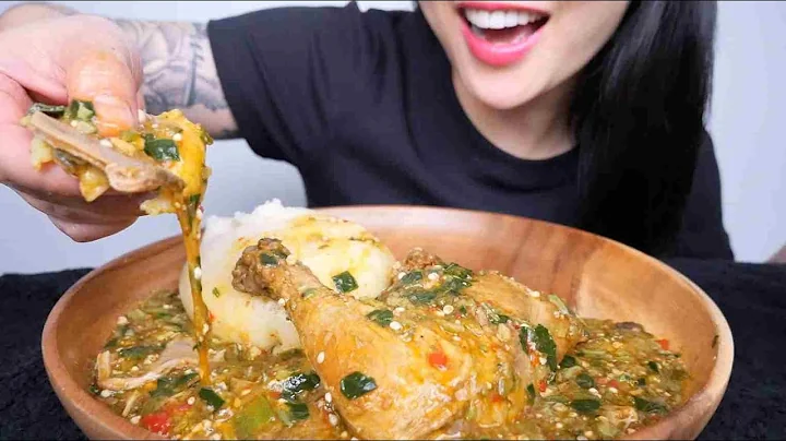 FUFU + CHICKEN OKRA SOUP (ASMR EATING SOUNDS) LIGHT WHISPERS | SAS-ASMR