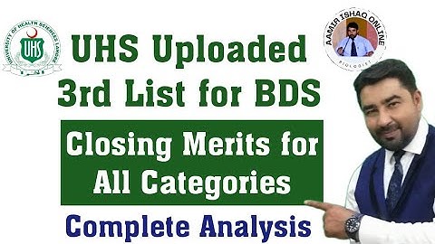 UHS 3rd List for BDS  2023-24 | Closing Merits for All Categories