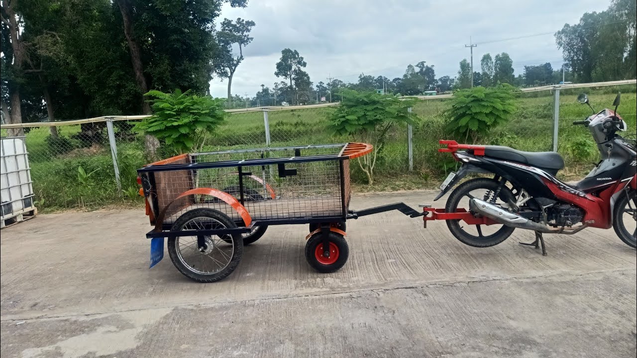 DIY มินิรถพ่วงตัวลูก 4 ล้อ รถพ่วงท้าย ..หัวลากมอเตอร์ไซค์ขนาดเล็ก