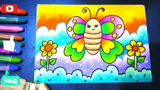 Cara Menggambar mewarnai Kupu-Kupu mudah untuk anak TK, coloring butterfly