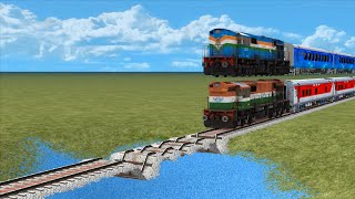 INDIAN TRAINS 💖 CROSSING ON EXTREME BROKEN WATERY HOLE RAILROAD TRACKS 😱 - Train Simulator 22
