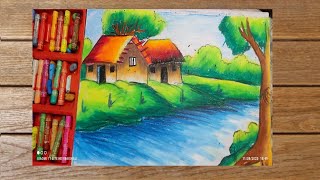 Oil Pastel drawing for beginners | Oil Pastel drawing  |Scenery drawing | Scenery drawing easy |