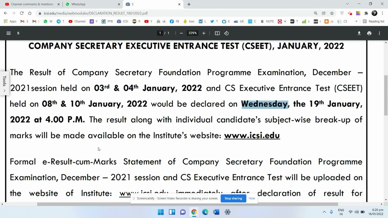 ICSI Exam results for CS Foundation program, CSEET 8th 10th Jan results