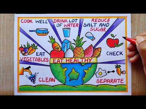 World Food Safety Day Poster Drawing easy Healthy Diet chart drawing Draw Eat Healthy stay healthy