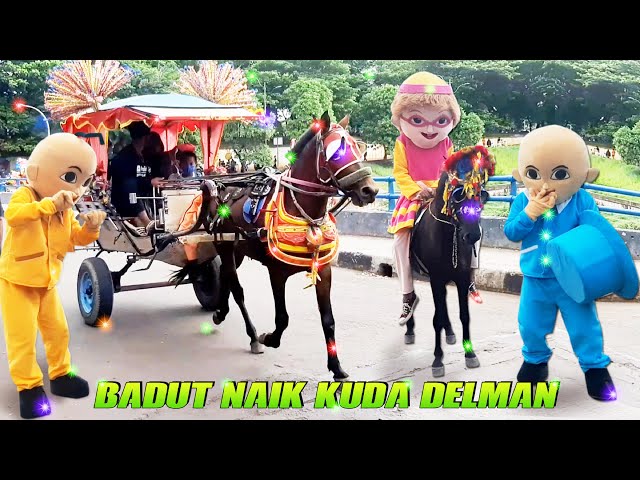 Badut Mampang Lucu Naik Kuda Delman Badut Upin Ipin Joget disamping Kuda Asyik Banget class=