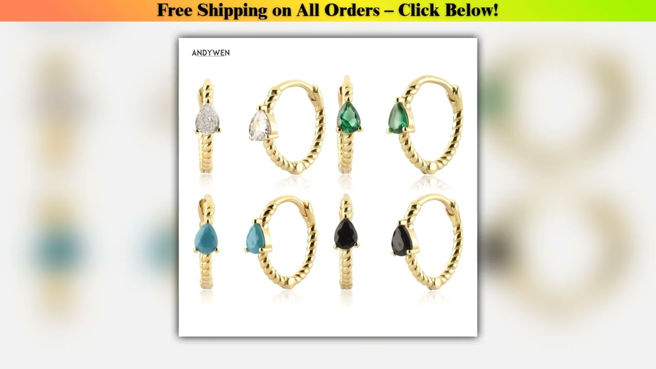 ANDYWEN 925 Sterling Silver 10MM Ovals Zircon Clear Rainbow Green Huggies Blue Hoops Turquoise