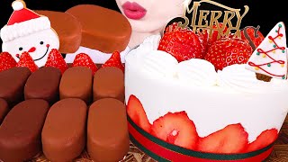 ASMR MUKBANG｜CHOCOLATE ICE CREAM & FRESH CREAM CAKE 딸기 생크림 케이크 & 초콜릿 아이스크림 EATING SOUNDS 먹방