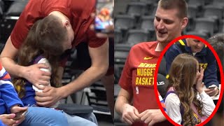 The little girl's EMOTIONAL reaction when Nikola Jokic surprised her and signed on her jersey.