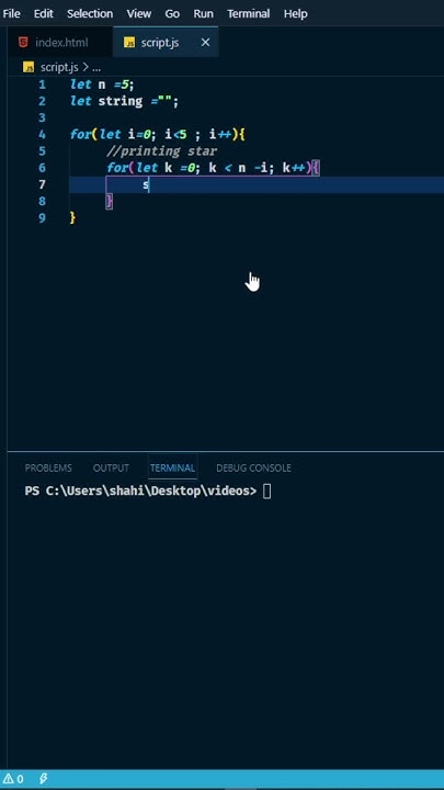 Downward Triangle Star Pattern in javascript - YouTube