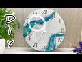 Diy epoxy resin wall clock white and silver resin art