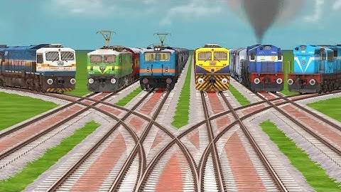 6 TRAINS RUN AT BUMPY FORKED RAILROAD TRACKS CROSSING | Indian Railway Train Simulator